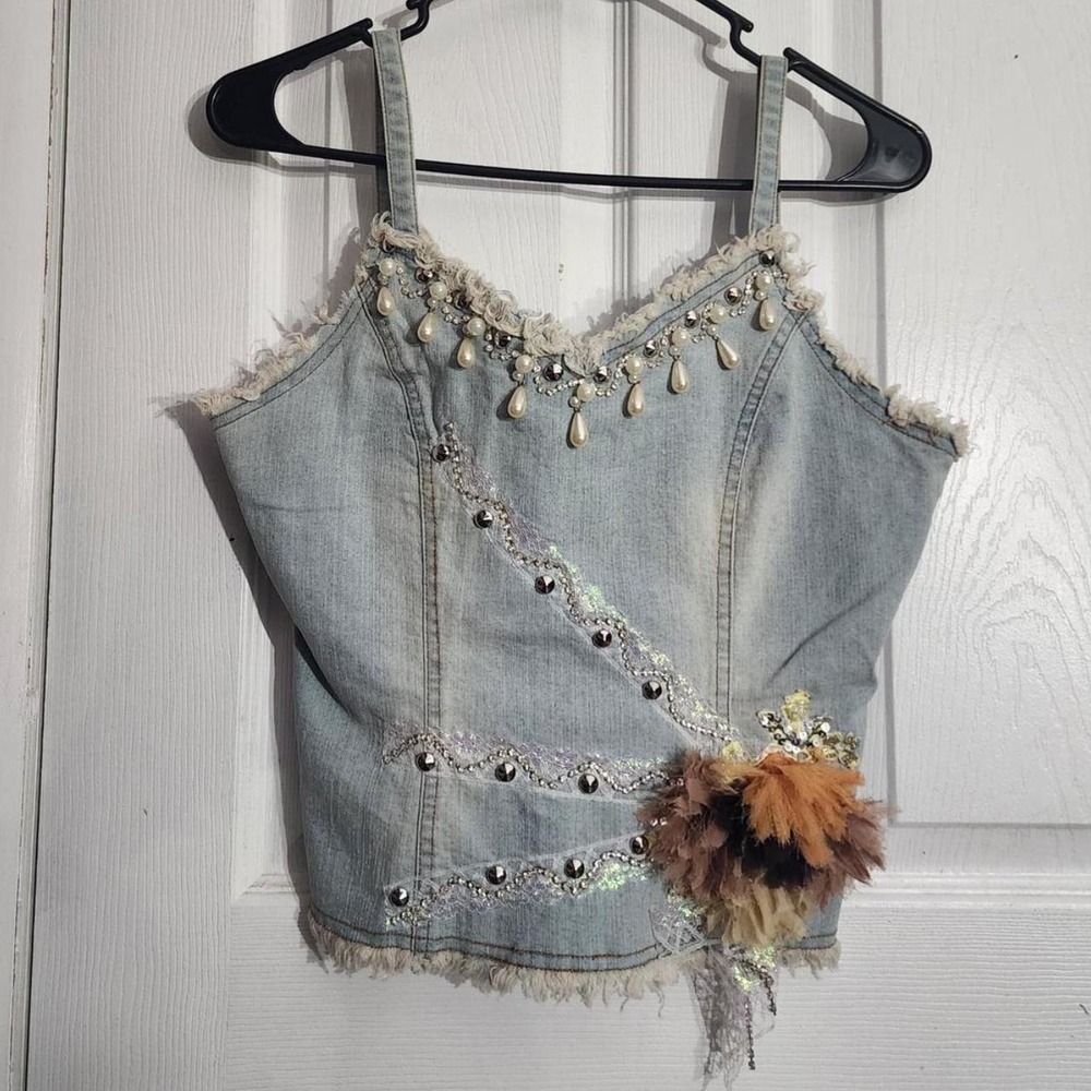 Vintage Embellished Denim Corset Cami
